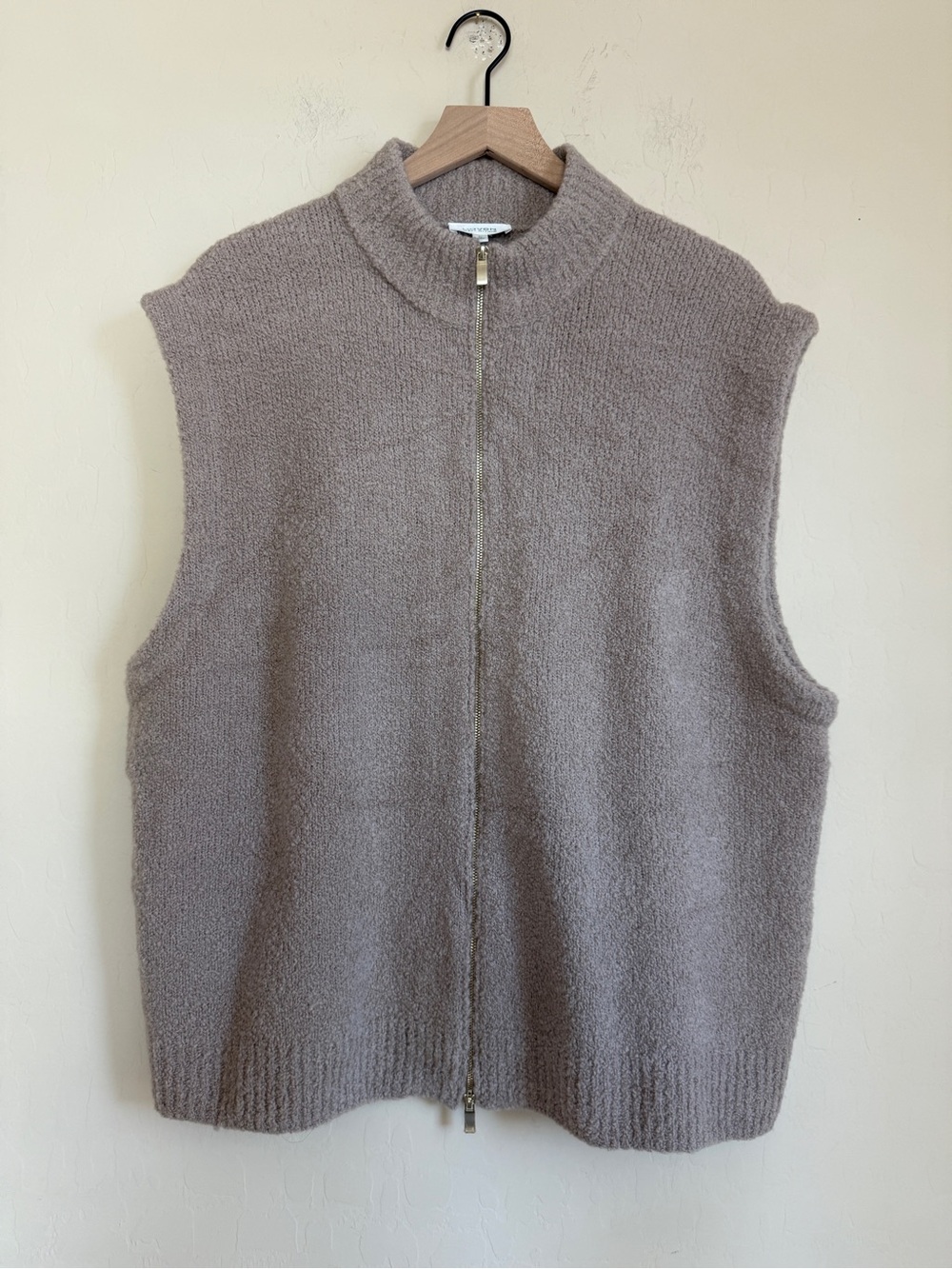 Haven Well Within Wool Zip-Front Knit Vest Taupe Neutral Fall XL